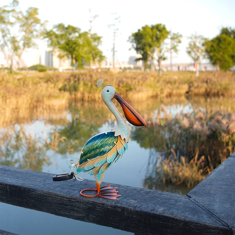 Solar Metal Pelican Garden Sculpture