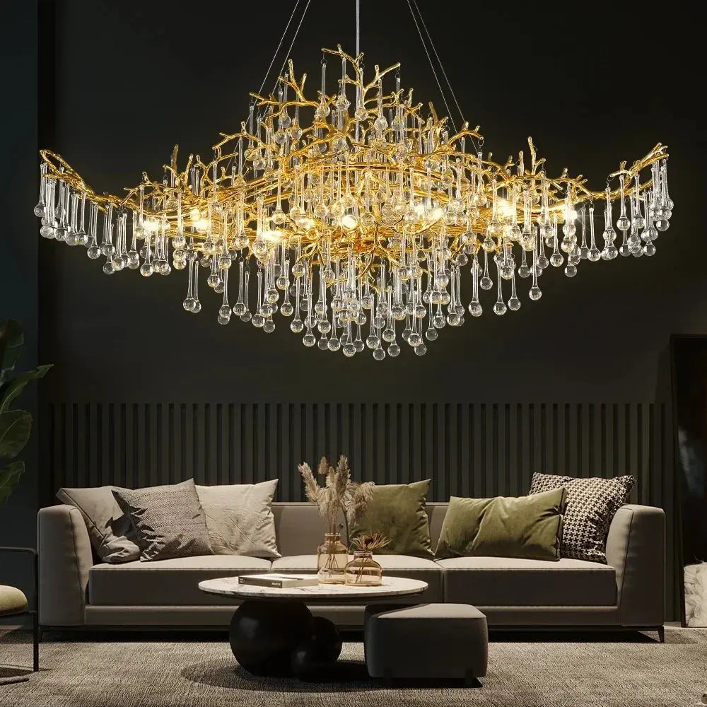 Raindrop Crystal Chandeliers Luxury Gold Dining Living Room Bedroom Kitchen Island Gold Tree Branch Crystals Ceiling Chandelier ChandeliersLife®