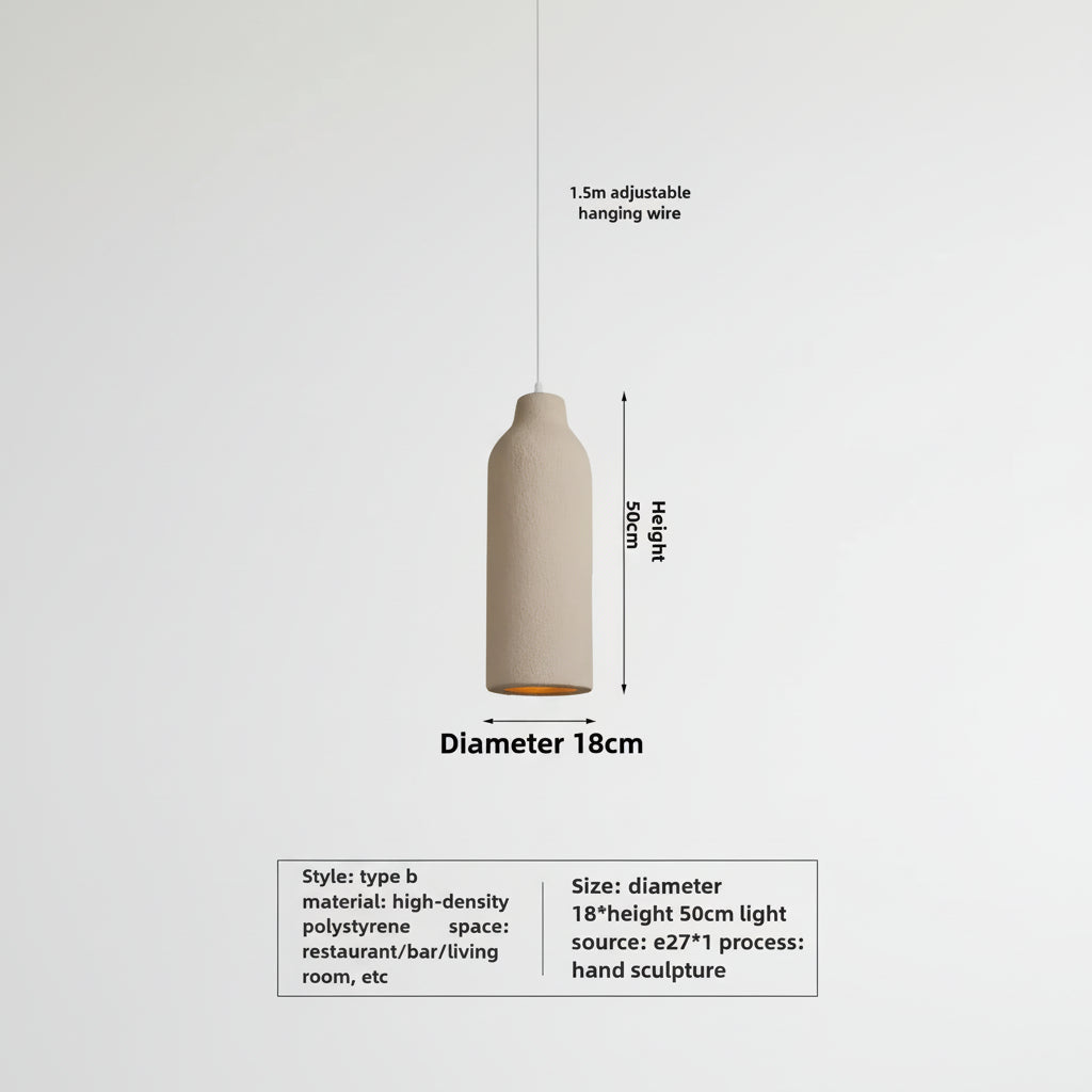Measurement details of a pendant light with dimensions and material information.