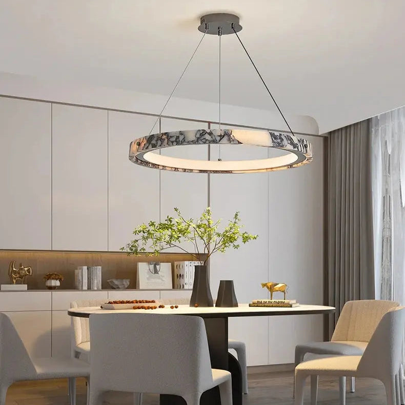 Nordic Living Room Pendant Light New Bedroom Restaurant Chandelier Retro Luxury Marble Ring Stone Lamp Indoor Led Lighting Luste