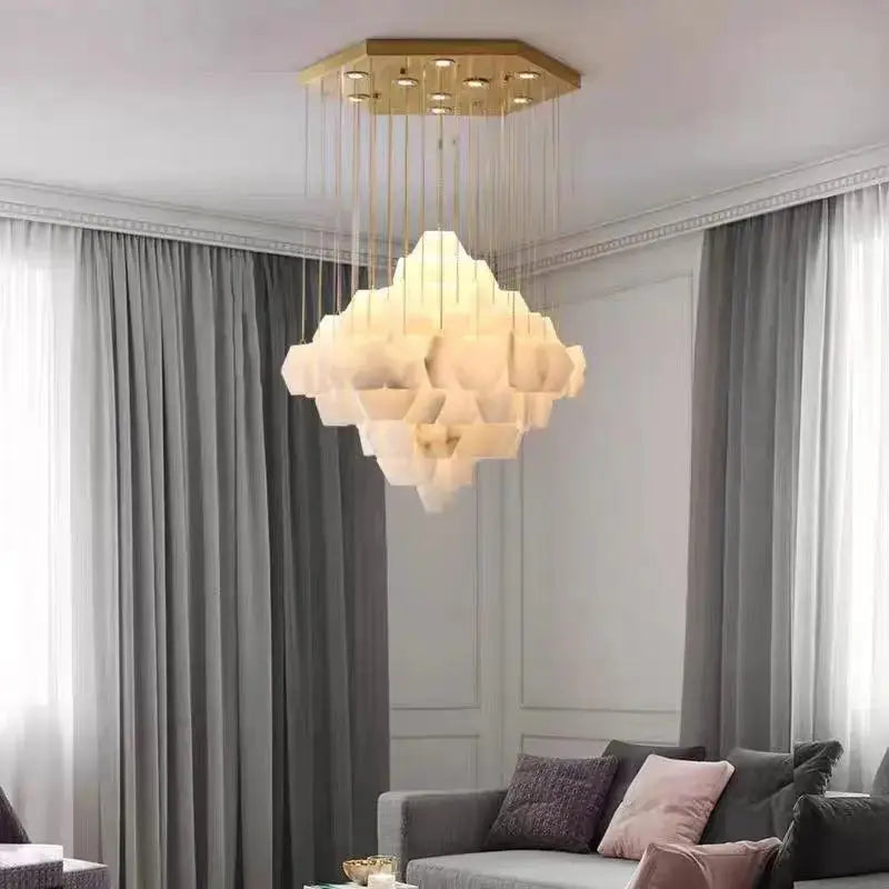 Nordic Retro Square Snowflake gypsum LED chandelier Hardware ceiling  lustre Creative restaurant design decorative Dimmable ChandeliersLife®