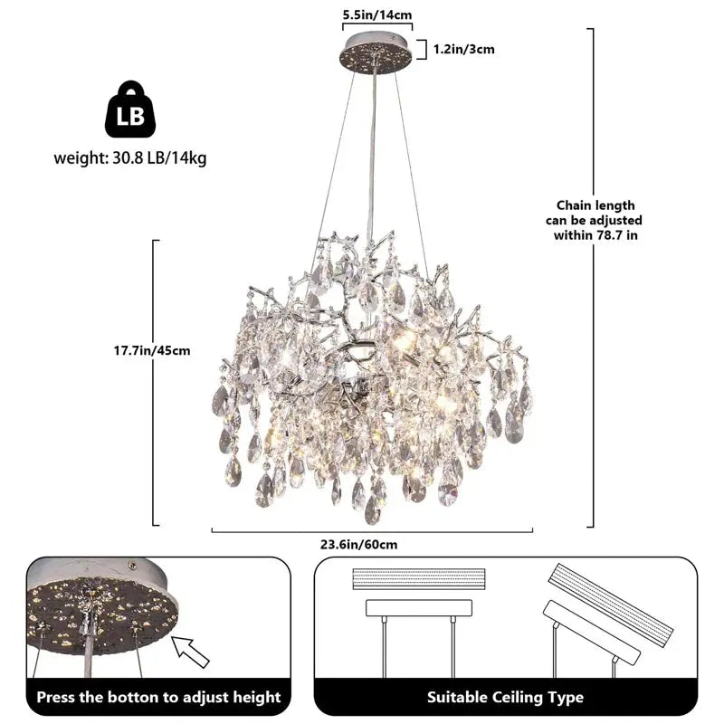 Luxury Modern Crystal Pendant Chandelier Hanging Living Room Lamp Dining Table Silver Branch Rectangular Chandeliers for Kitchen ChandeliersLife®