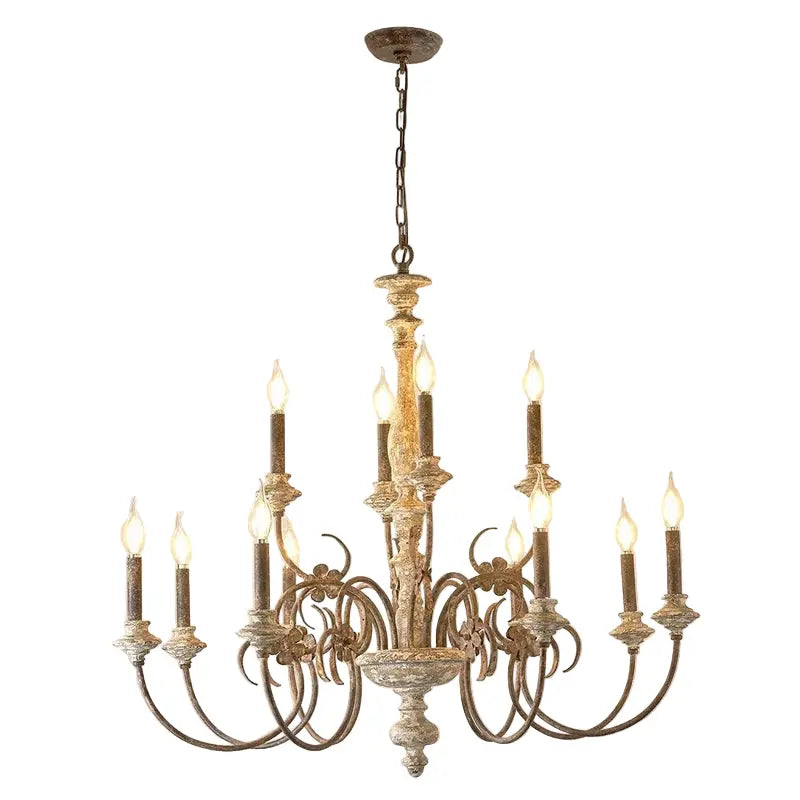 Vintage-style chandelier with multiple candles on a white background