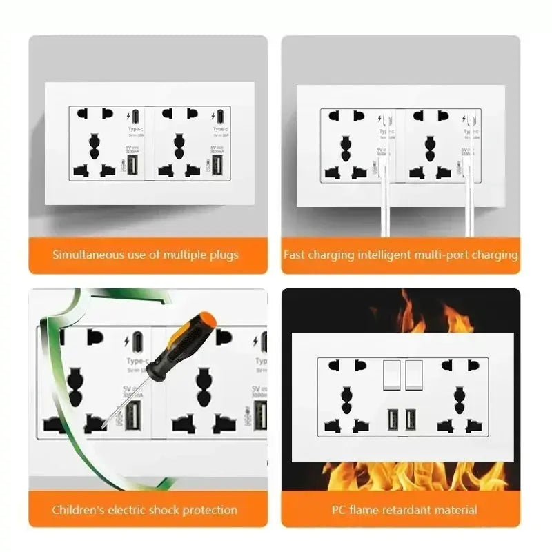 UK Wall Electrical Outlet with USB Charger