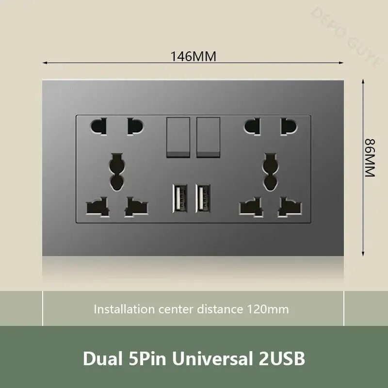 UK Wall Electrical Outlet with USB Charger
