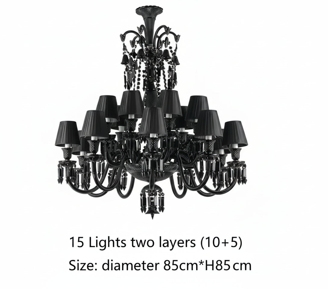 Black chandelier with 15 lights on a white background