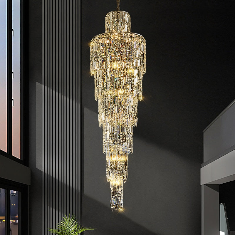 Rotating Staircase Crystal Chandelier