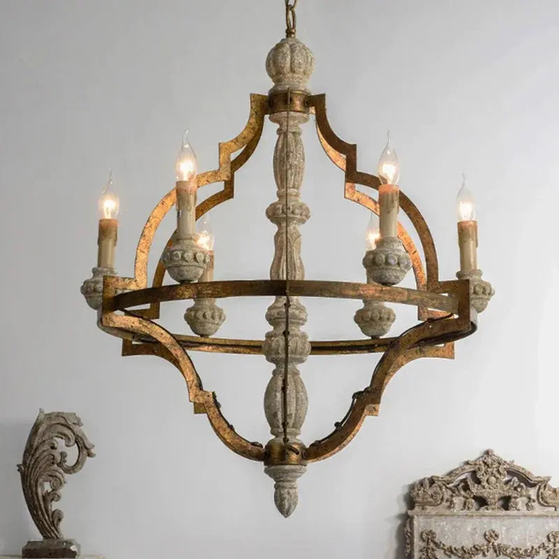 Golden Wood Vintage Chandelier