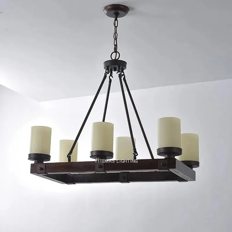American Retro Chandelier Solid Wood Rectangular – Vintage Wooden Ceiling Light ChandeliersLife®