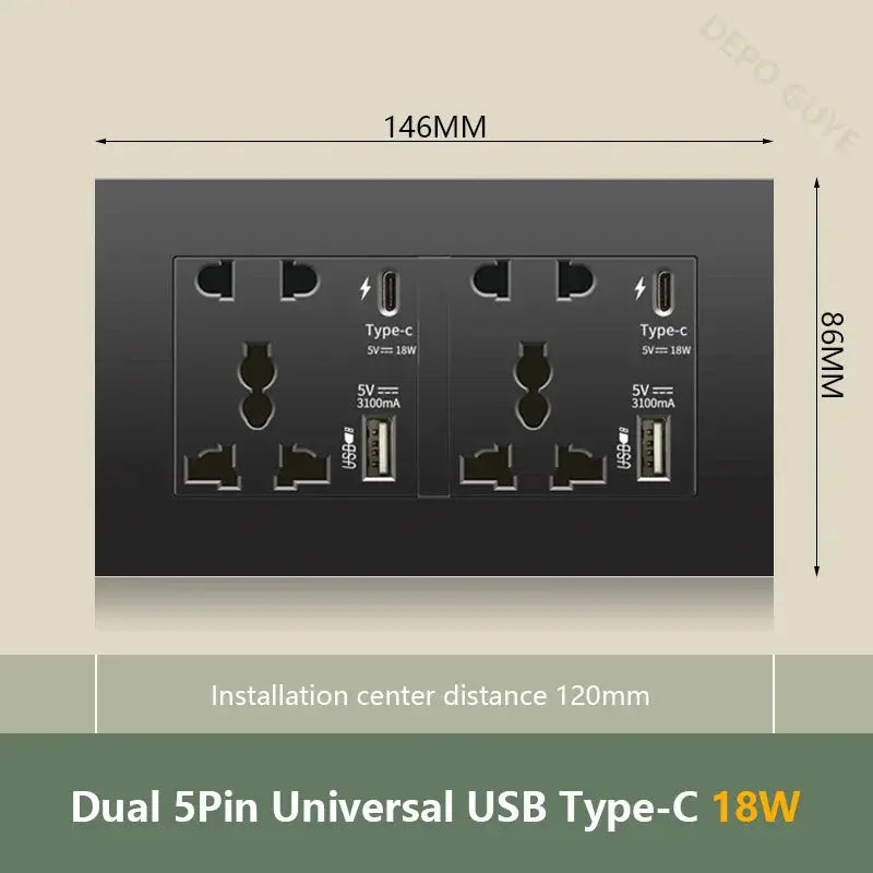 UK Wall Electrical Outlet with USB Charger