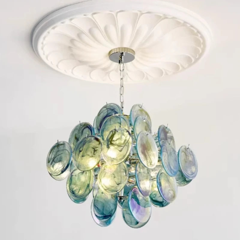 Elodie Murano-inspired Coloured Glass Disc chandelier, product gallery image 5 of 12