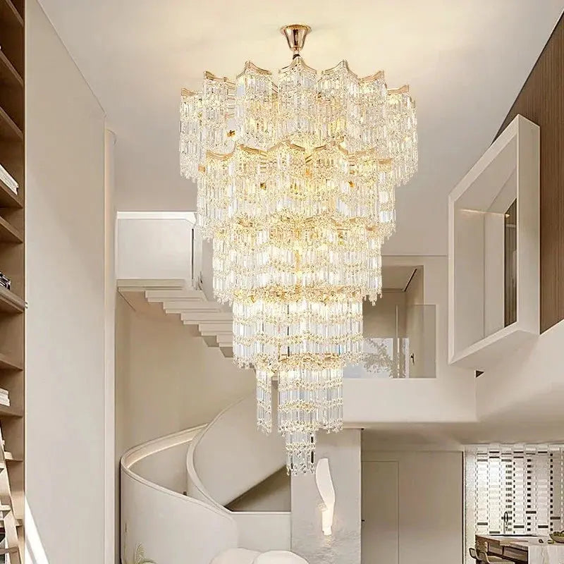 Modern Luxury Stairs Large Crystal Chandeliers