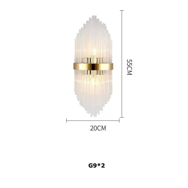 Wall-mounted light fixture with dimensions on a white background