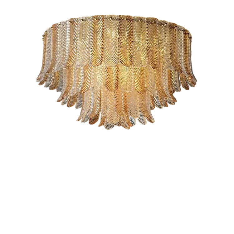Elara amber and clear glass leaf ceiling chandelier – decorative detail