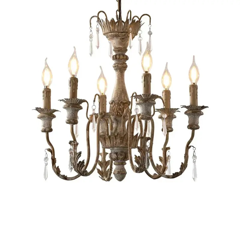 French Wood Art Vintage Chandelier