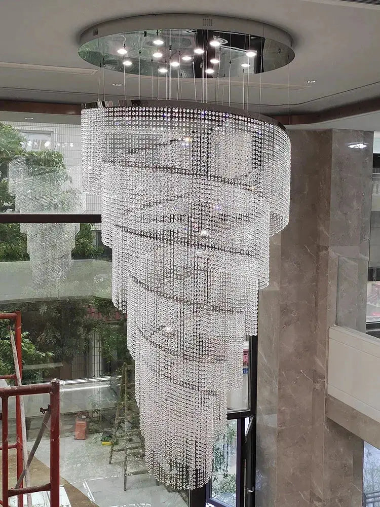 Large Spiral Design Crystal Chandelier For Staircase Hallway Lobby Modern Led Cristal Lamp Luxury Home Decor Led Light Fixture ChandeliersLife®