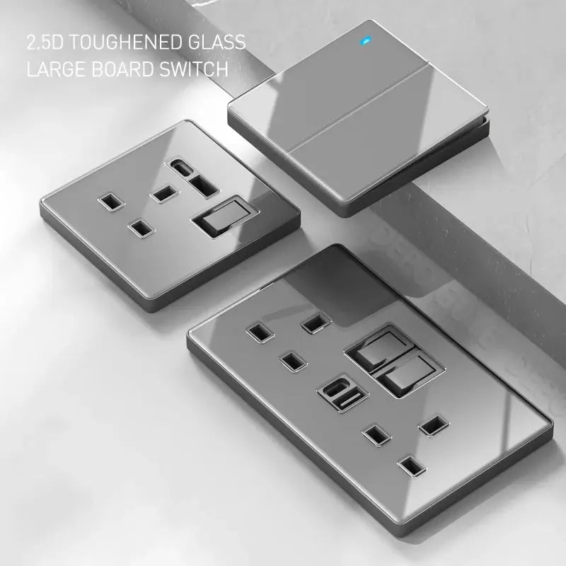 UK Gray Glass  Doublel USB Electrical Outlet