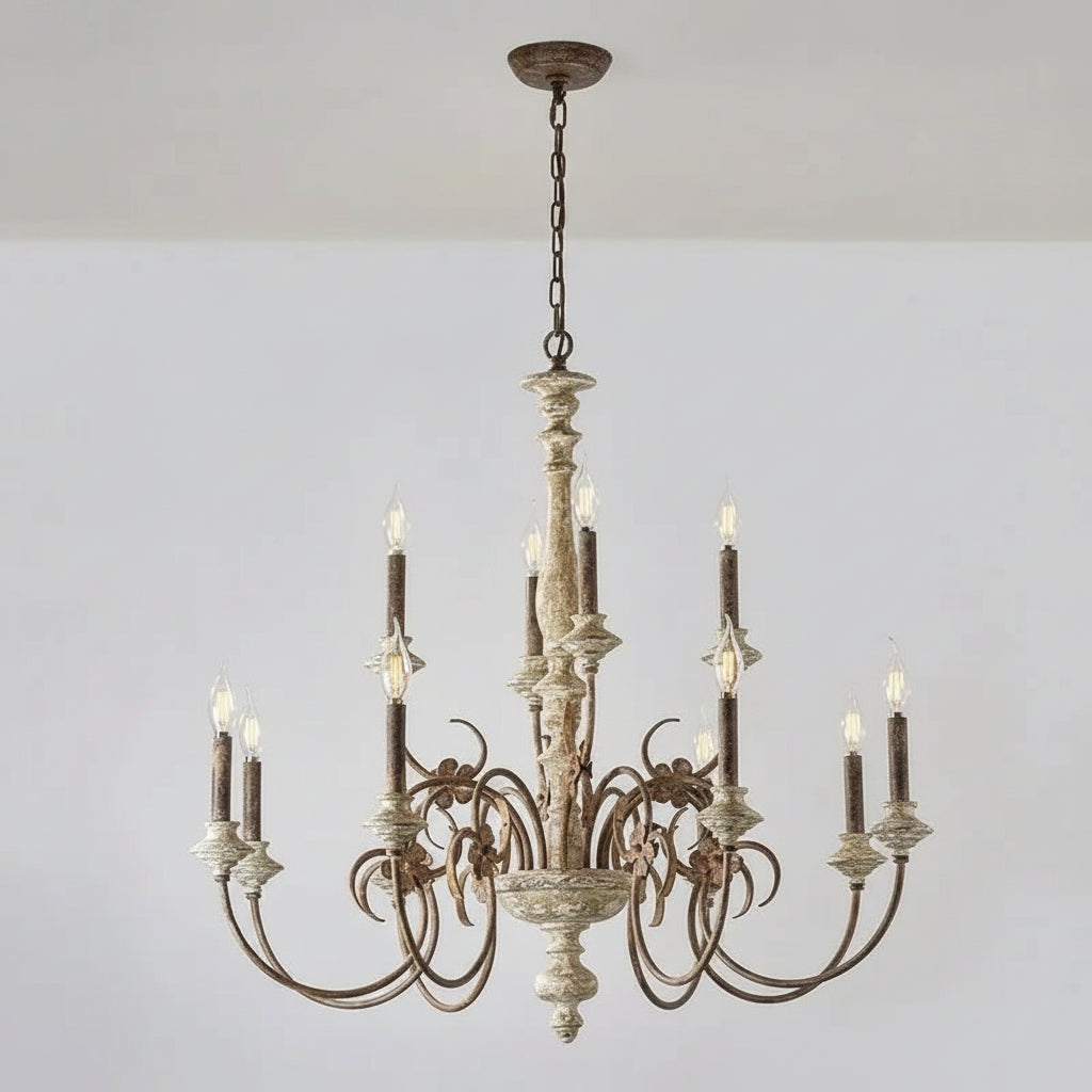 French Retro Wooden Chandelier