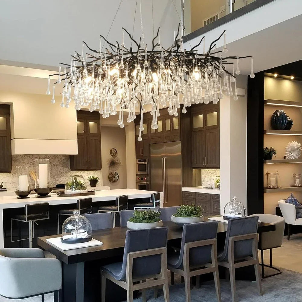 Nordic Luxury Crystal Black Water Drop Chandelier