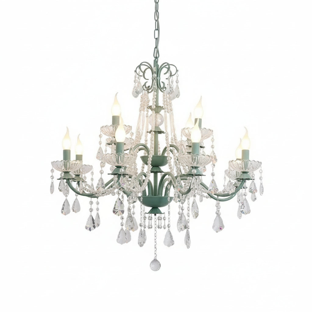 Vintage-style chandelier with crystal accents on a white background