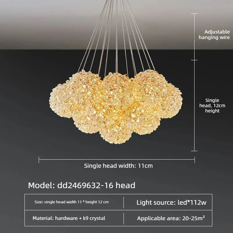 Modern Crystal Chandelier | Gold Cluster Ceiling Light