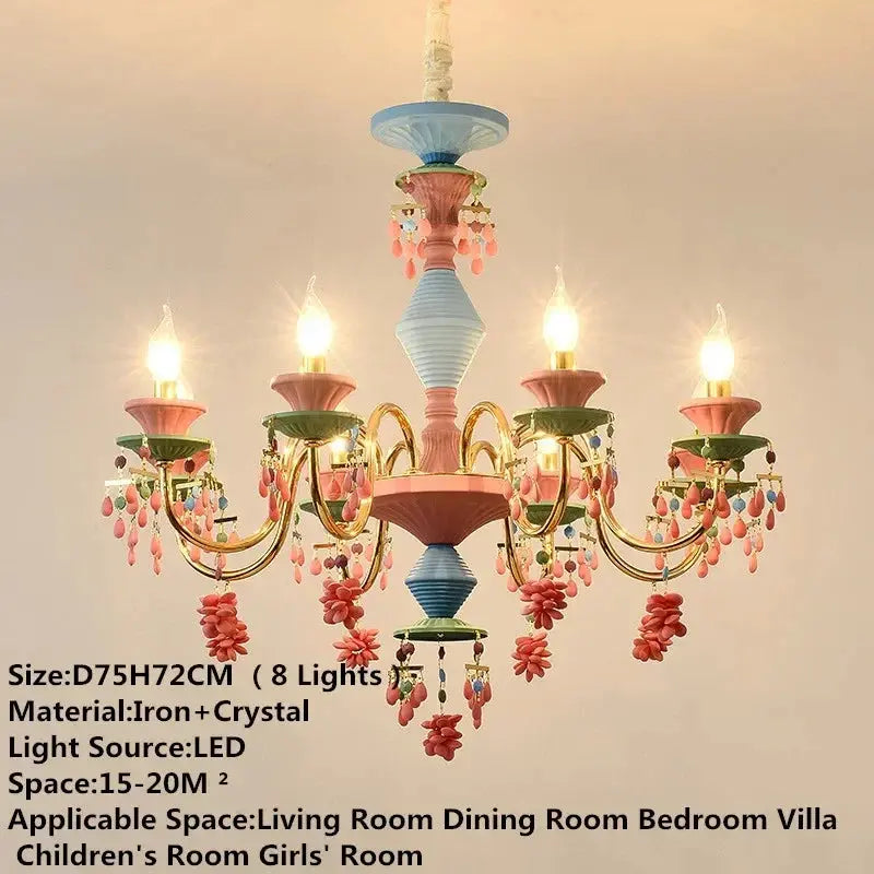 Colorful chandelier with decorative elements on a plain background