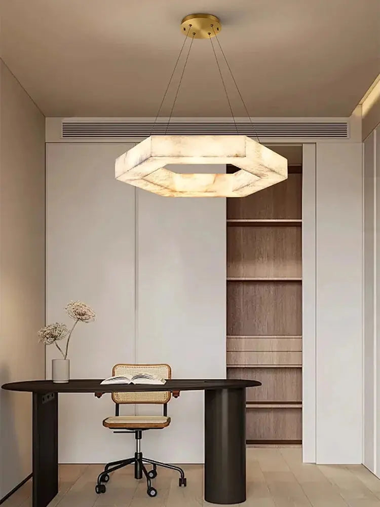 Hexagonal Alabaster Round Chandelier