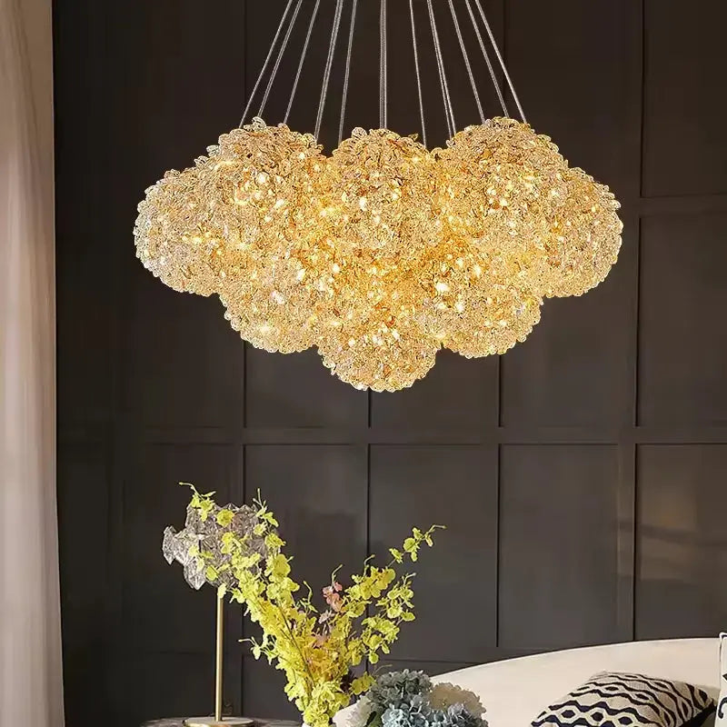 Modern Crystal Chandelier | Gold Cluster Ceiling Light