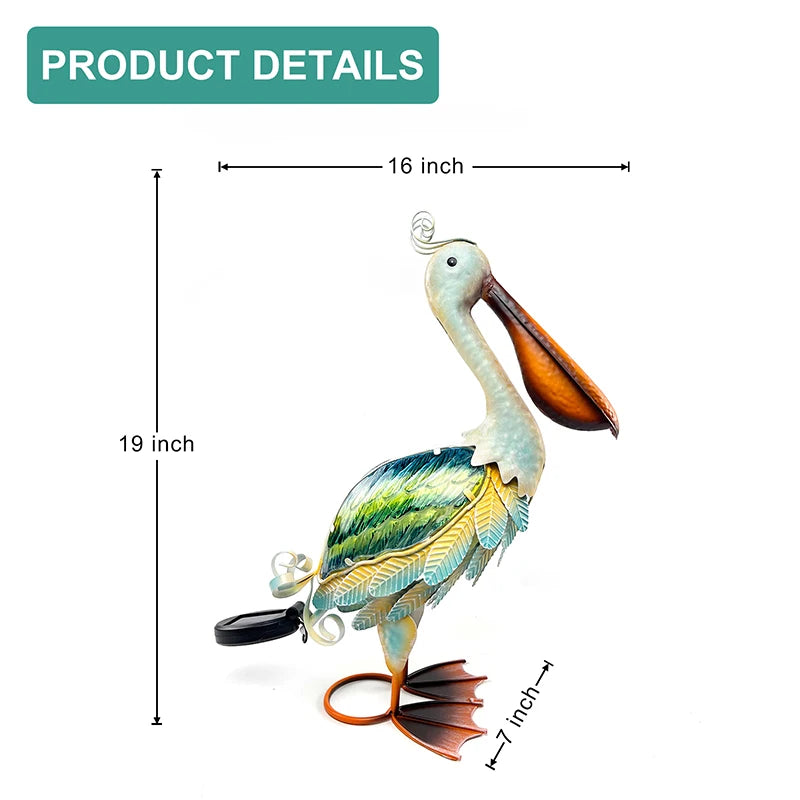 Solarbetriebene Pelikan-Gartenskulptur aus Metall