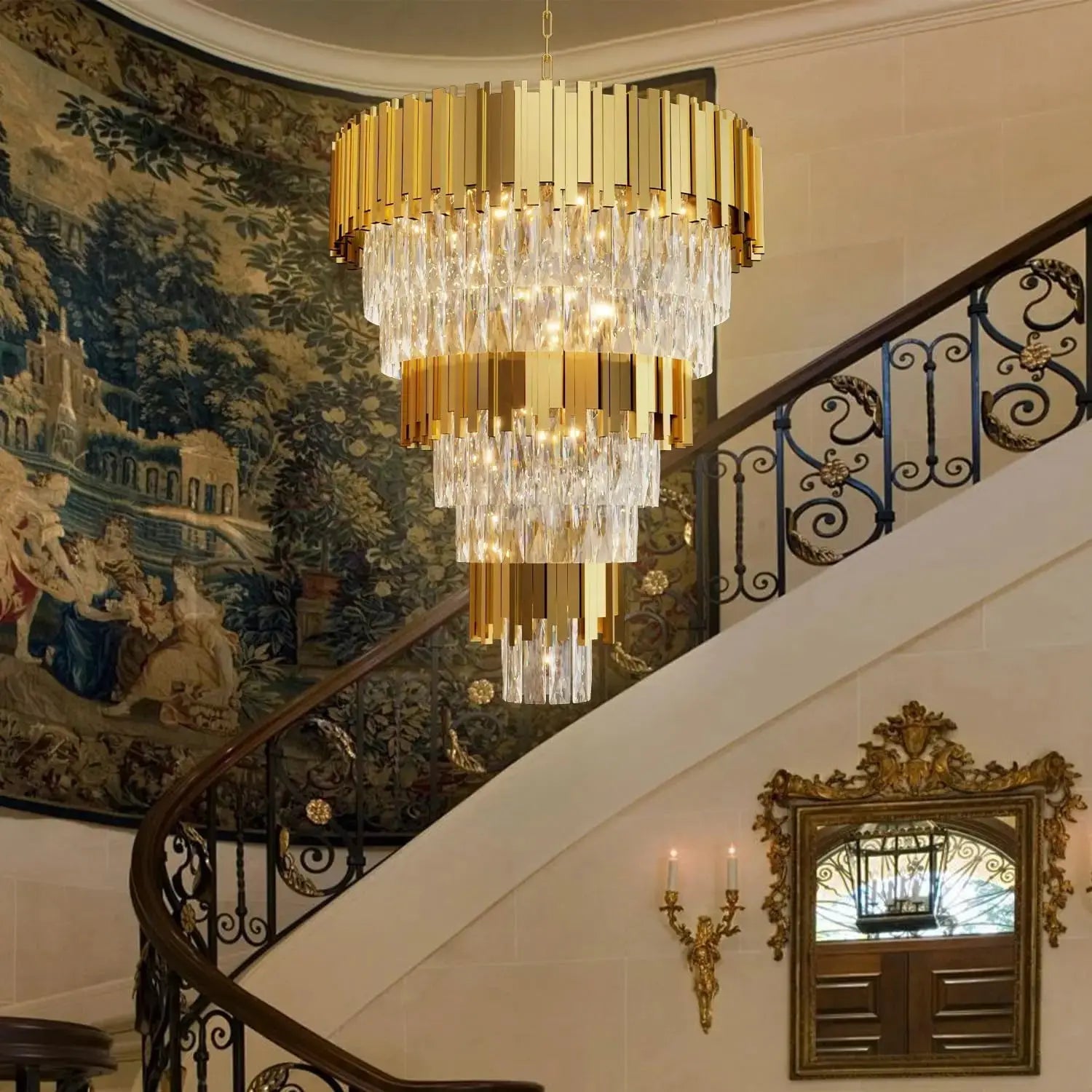 Luxury Black Crystal Chandelier For Large Staircase