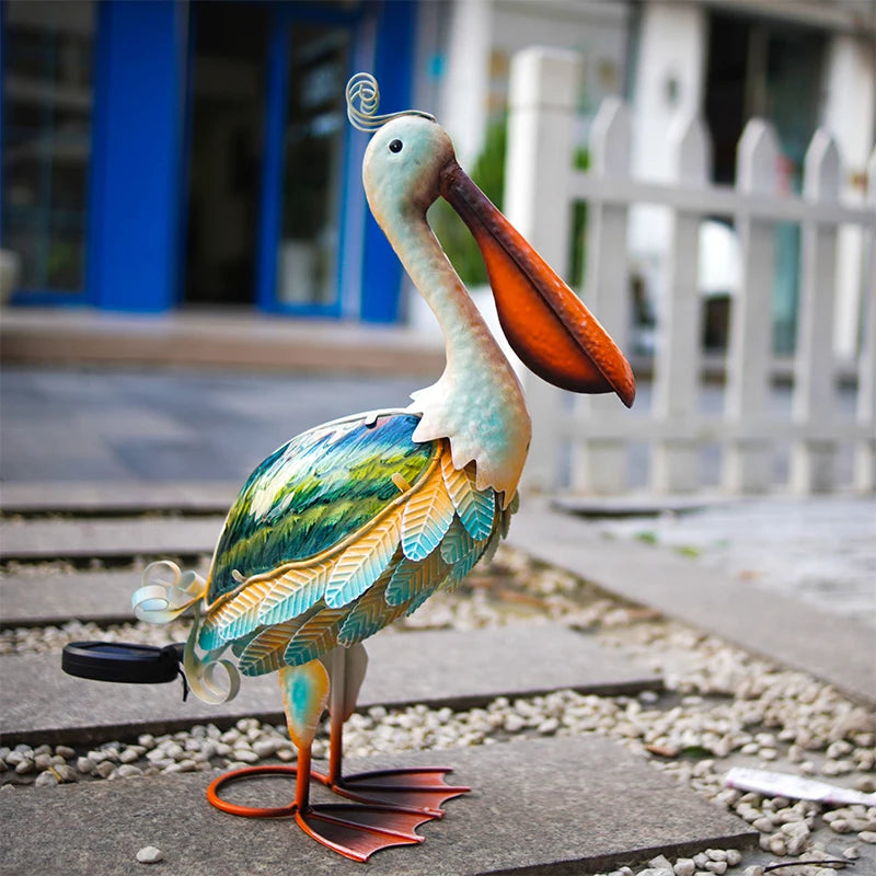 Solar Metal Pelican Garden Sculpture