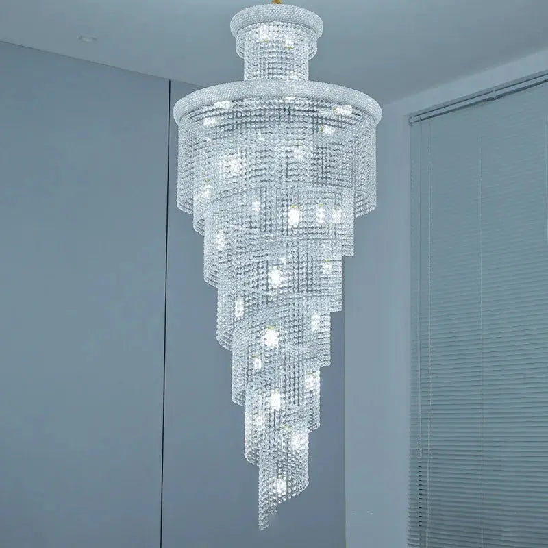 Luxury Gold Crystal Staircase Chandelier for High Ceilings