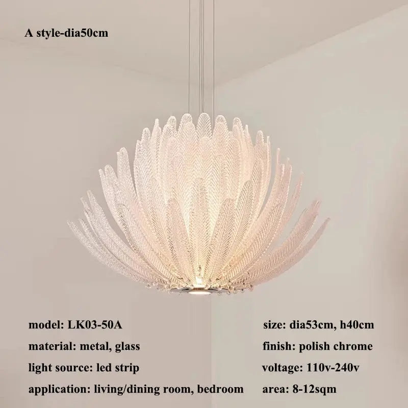 Modern Luxury Feather Glass Luxury Pendant Chandelier