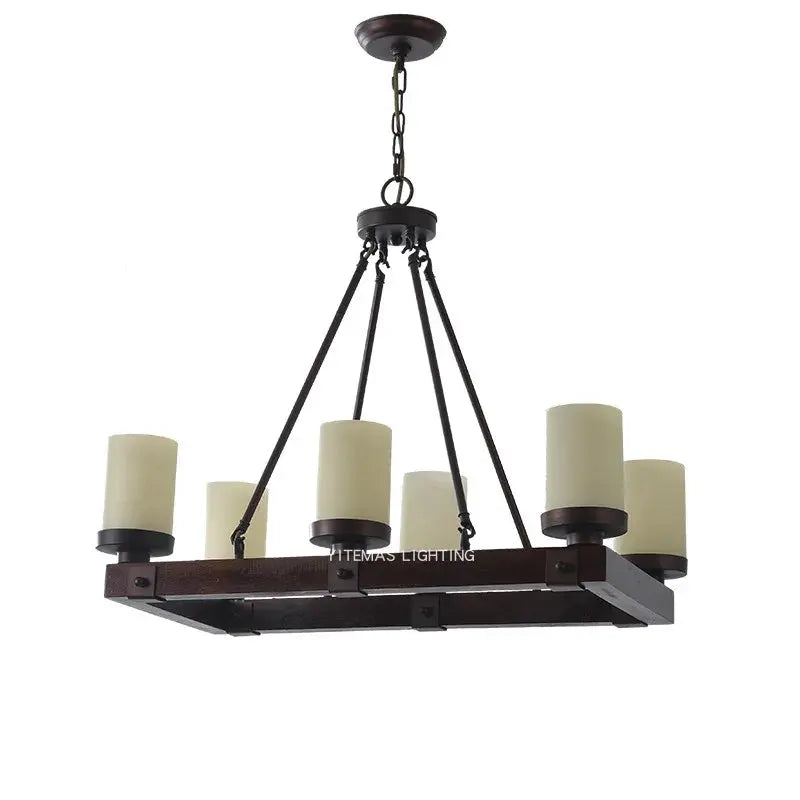 American Retro Chandelier Solid Wood Rectangular – Vintage Wooden Ceiling Light