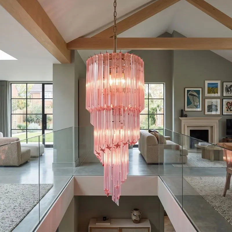 Varenza Modern Luxury Pink Glass Chandelier