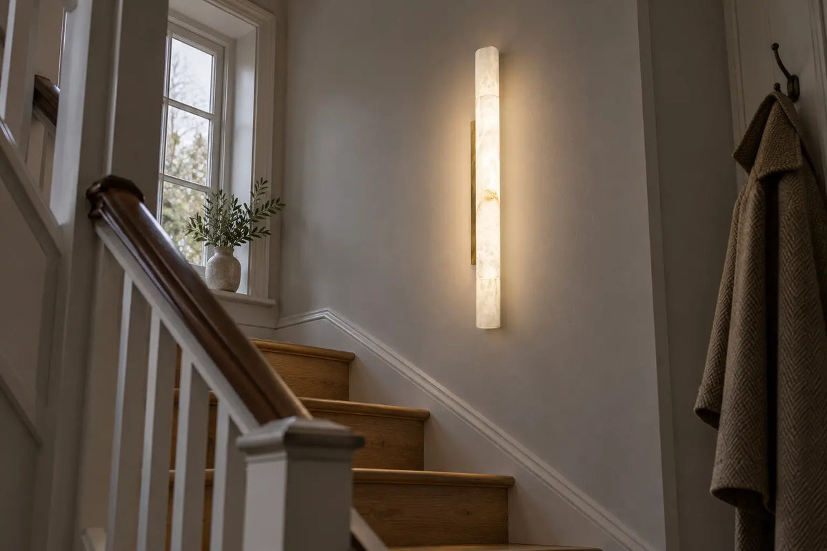 Alabaster Linear Stone Light Wall Sconce — shown in an interior setting 5