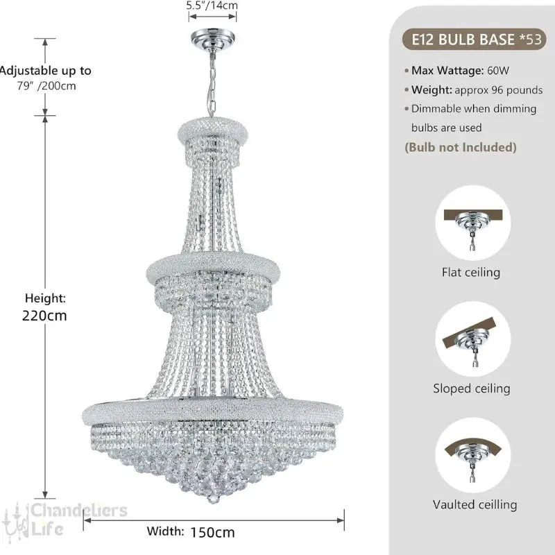 Modern Empire Crystal Chrome Chandelier