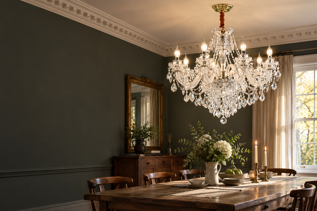 ChandeliersLife classic crystal chandelier in a British dining room