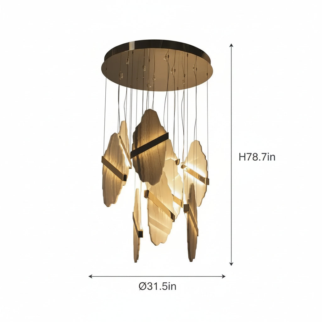 Auralith Gold-White Alabaster LED Chandelier with Seven Panels