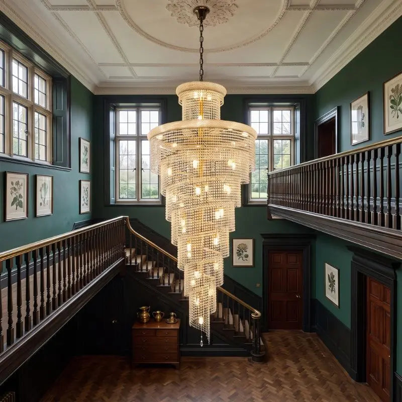 Luxury Gold Crystal Staircase Chandelier for High Ceilings