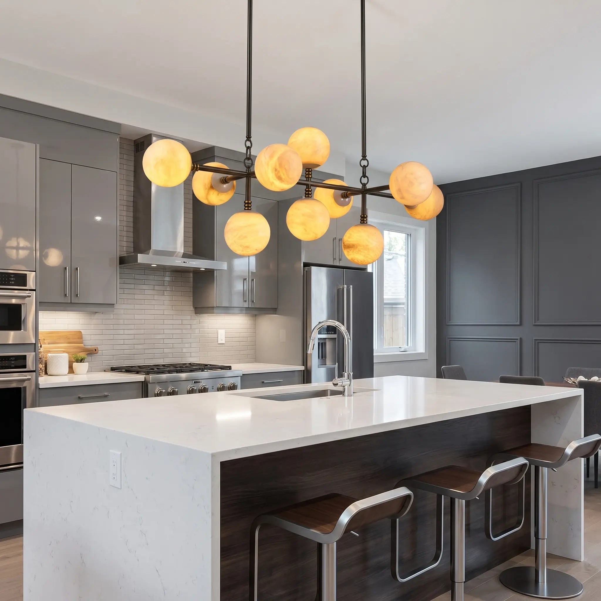 Brass 10-orb Alabaster Pendant Light — W1430 — mra-brass-10-orb-91074-w1430-scene-2