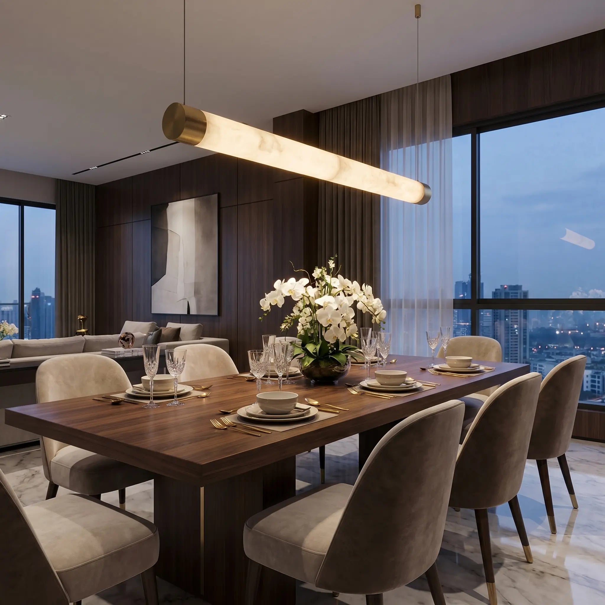 Linear Rod Alabaster Pendant Light Yiosi
