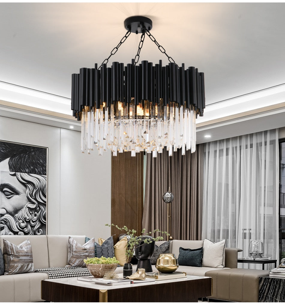 Black Modern Luxury Round Crystal Chandelier