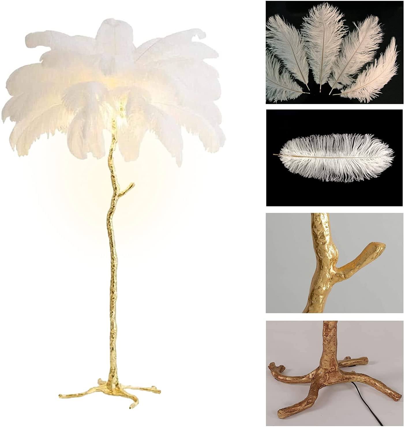 Luxury Modern Ostrich Feather Palm Tree Floor Lamp