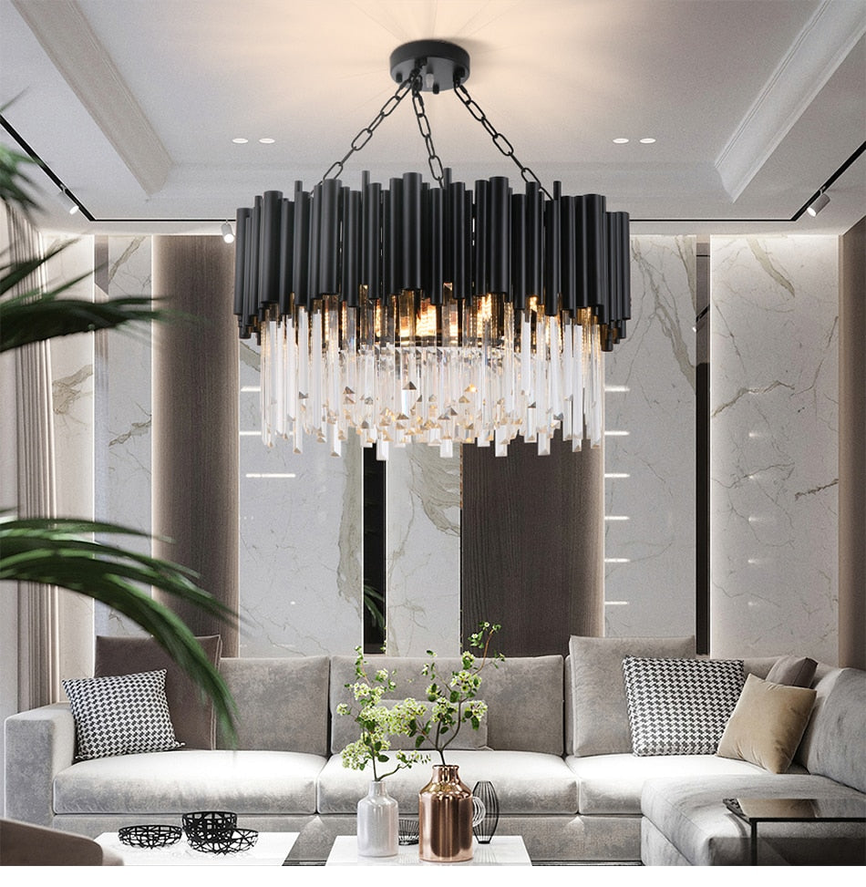 Black Modern Luxury Round Crystal Chandelier