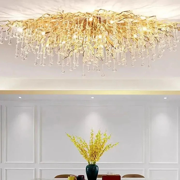 Lustre LED en cristal doré de luxe pour plafond