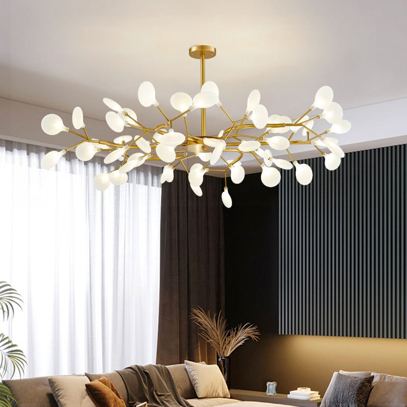Luxurious Gold Chandelier with White Petals