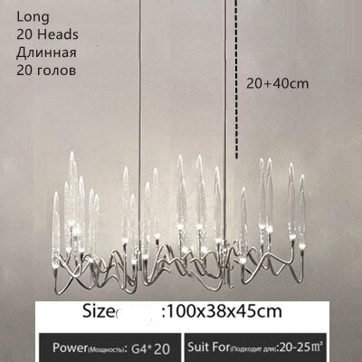 Luxury Nordic Tree Branch Candle Shaped Crystal Chandelier - Silver
