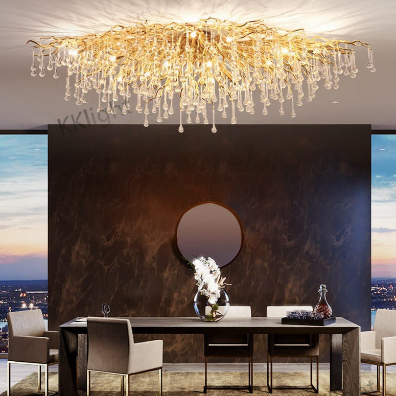 Lustre LED en cristal doré de luxe pour plafond