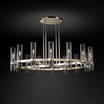 Modern Copper Glass Round Straight Chandelier